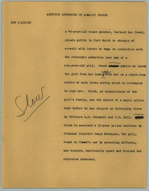 Primary view of object titled '[News Script: Abductor Sentenced on Assault Charge]'.
