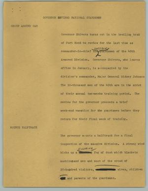 Primary view of object titled '[News Script: Governor reviews national guardsmen]'.