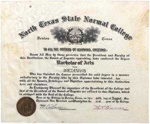 Primary view of object titled '[Inez Evans North Texas State Normal College diploma]'.