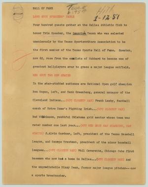 Primary view of object titled '[News Script: Hall of fame]'.