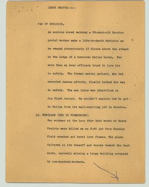 Primary view of object titled '[News Script: Ledge rescue]'.
