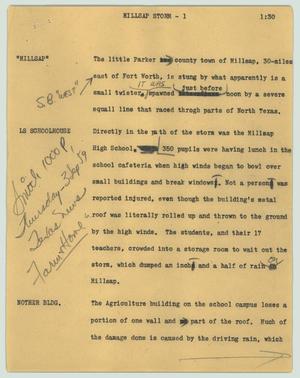 Primary view of object titled '[News Script: Millsap storm]'.