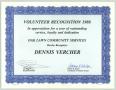 Text: [Volunteer recognition award 1988 for Dennis Vercher]