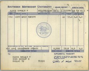 Primary view of object titled '[Don Baker Southern Methodist University grade report for 1980]'.