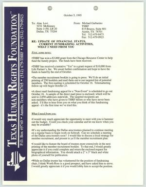 Primary view of object titled '[Letter to Alan Levi from Michael Garbarino about fundraising activities and financial status]'.