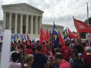 Primary view of object titled '[Photo taken at the U.S. Supreme Court on Marriage Equality Day]'.