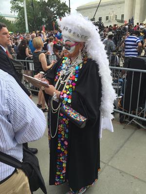 Primary view of object titled '[A Sister of Perpetual Indulgence at the U.S. Supreme Court on Marriage Equality Day]'.