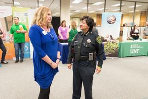 Primary view of object titled '[Lupe Valdez at the LGBTQIA Career Fair]'.