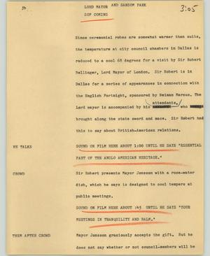 Primary view of object titled '[News Script: Lord Mayor and Sansom Park]'.