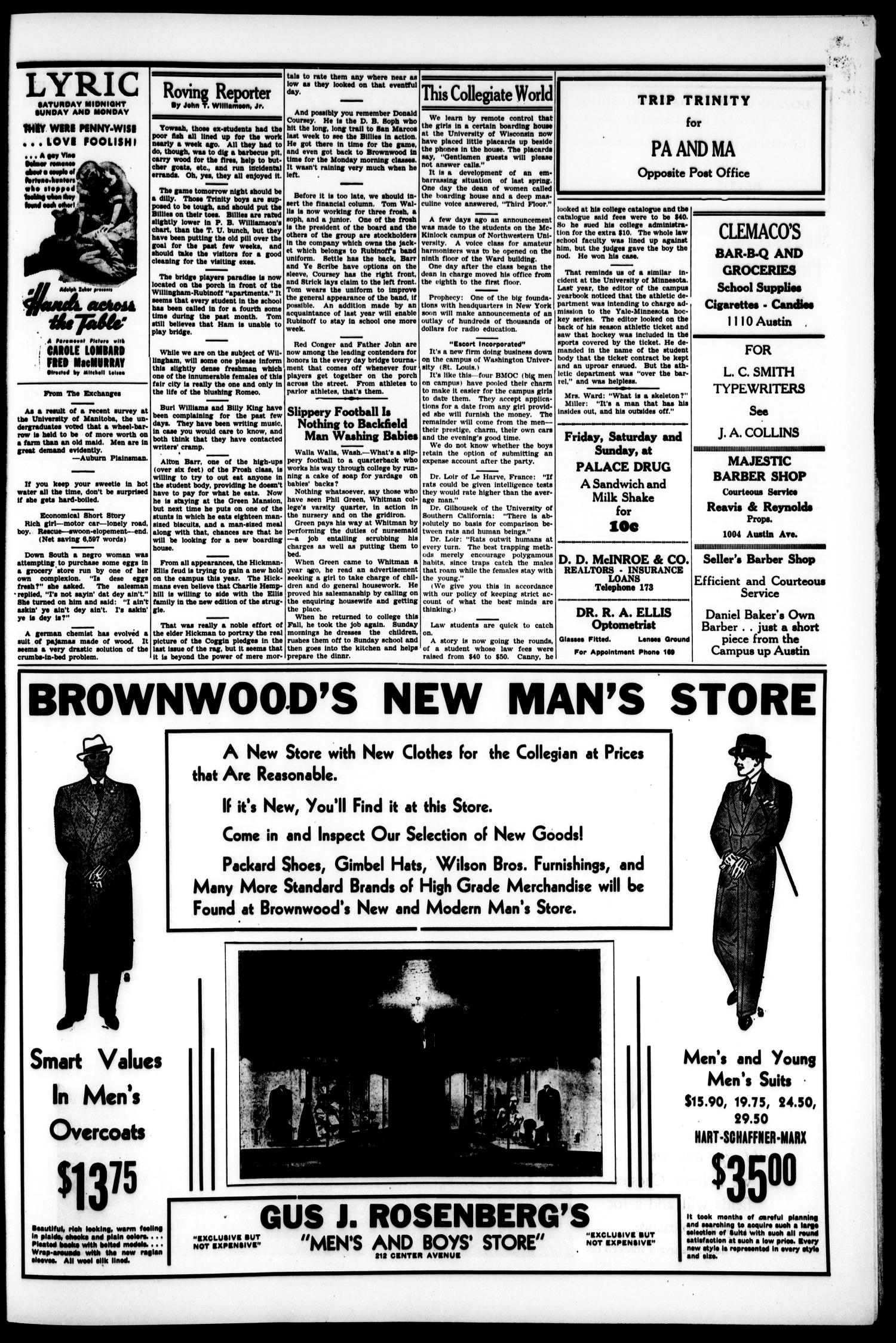 The Collegian (Brownwood, Tex.), Vol. 30, No. 7, Ed. 1, Friday, November 1, 1935
                                                
                                                    [Sequence #]: 3 of 4
                                                