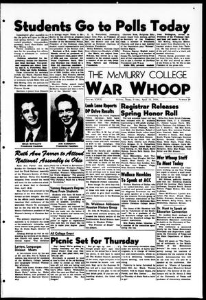Primary view of object titled 'The McMurry College War Whoop (Abilene, Tex.), Vol. 27, No. 26, Ed. 1, Friday, April 14, 1950'.