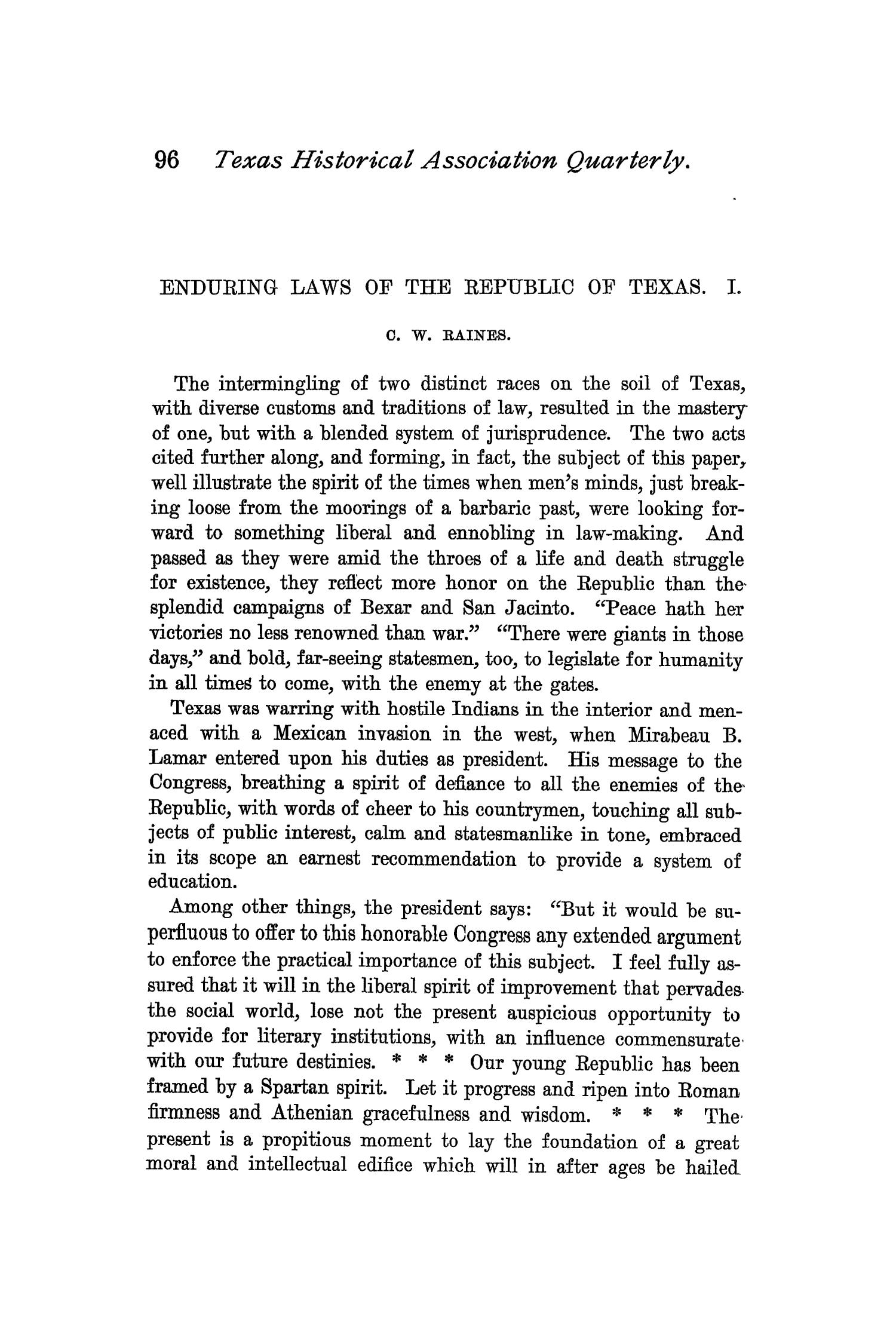 The Quarterly of the Texas State Historical Association, Volume 1, July 1897 - April, 1898
                                                
                                                    96
                                                