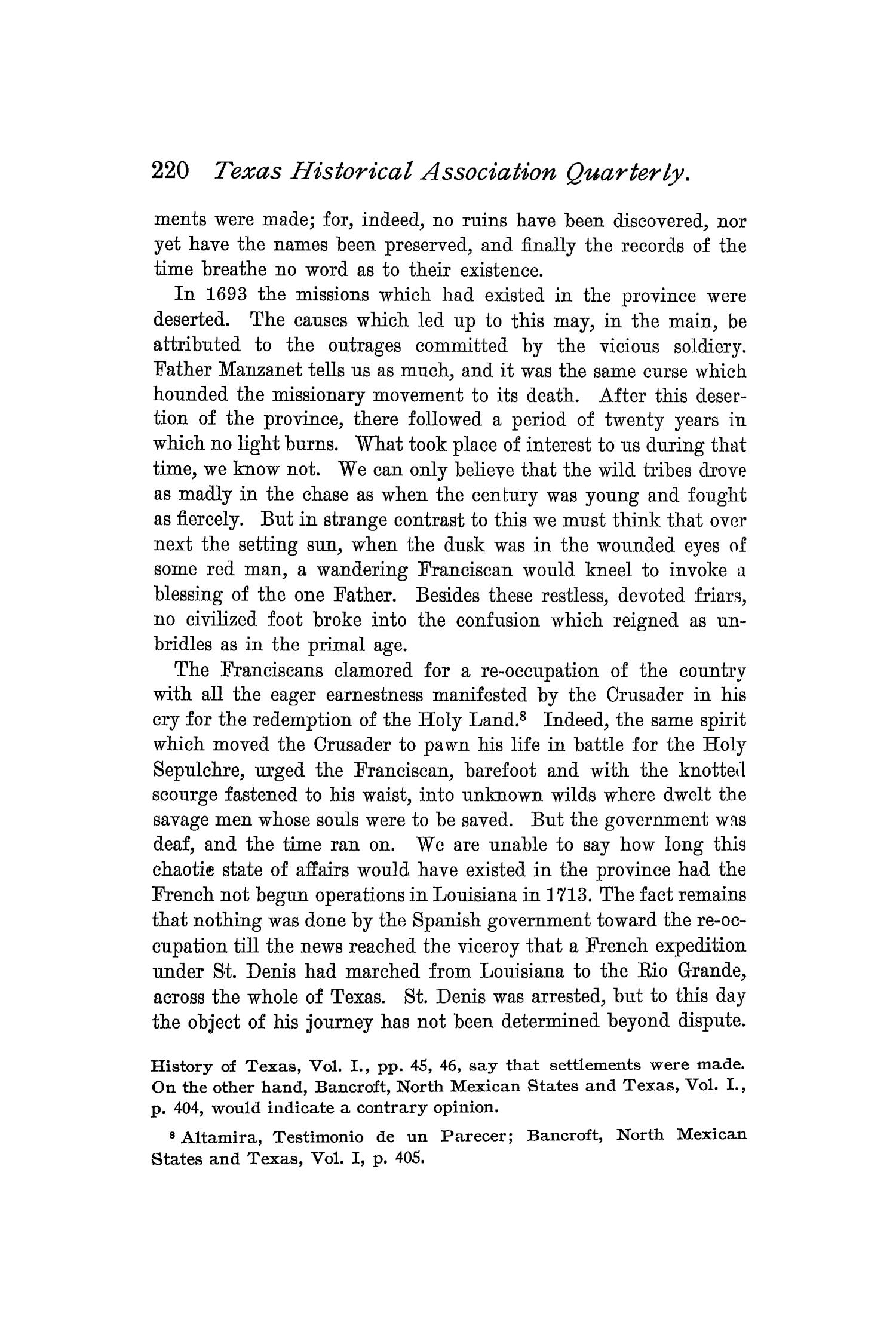 The Quarterly of the Texas State Historical Association, Volume 1, July 1897 - April, 1898
                                                
                                                    220
                                                