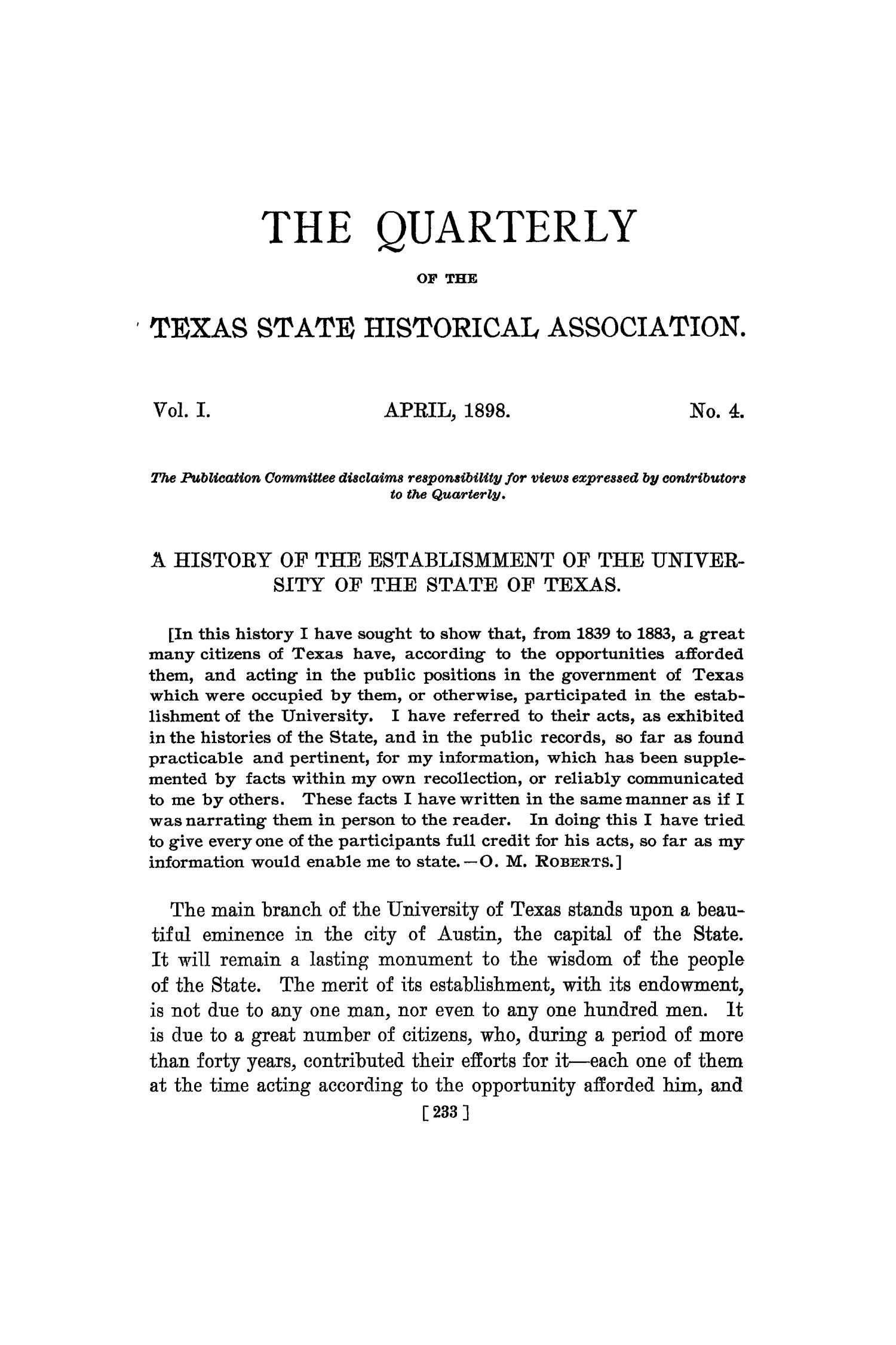 The Quarterly of the Texas State Historical Association, Volume 1, July 1897 - April, 1898
                                                
                                                    233
                                                