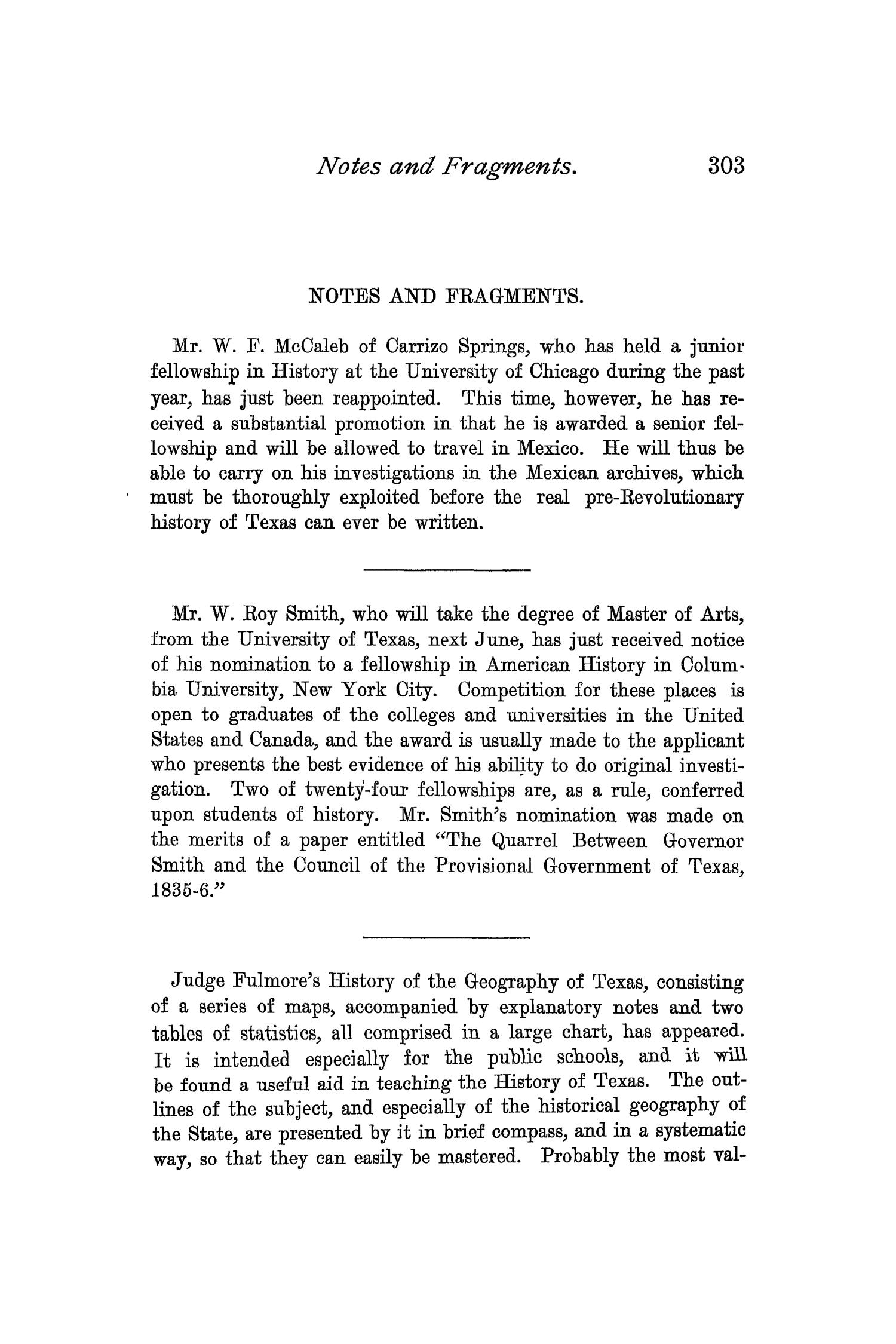 The Quarterly of the Texas State Historical Association, Volume 1, July 1897 - April, 1898
                                                
                                                    303
                                                