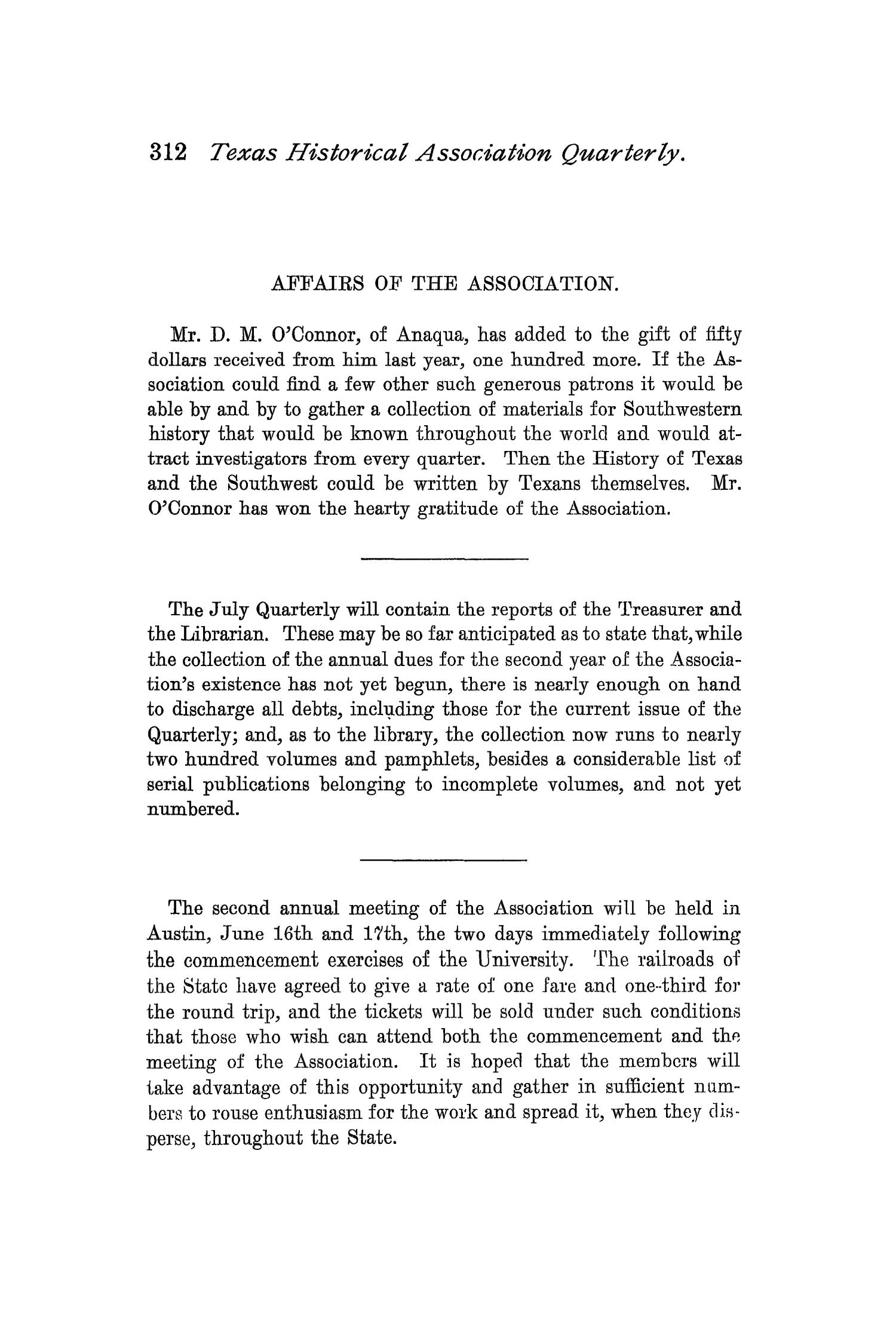 The Quarterly of the Texas State Historical Association, Volume 1, July 1897 - April, 1898
                                                
                                                    312
                                                