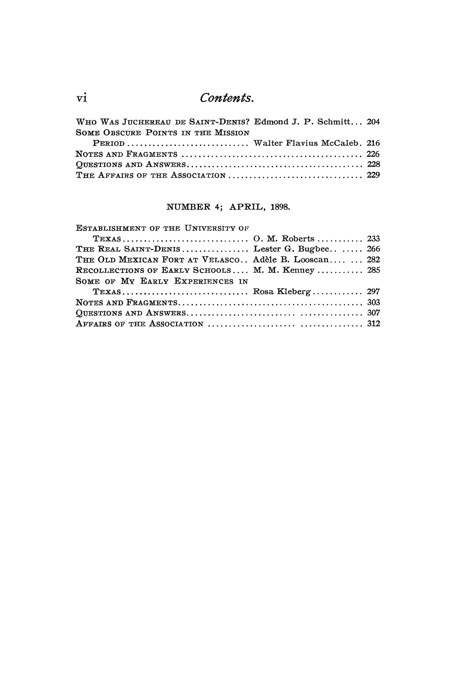 The Quarterly of the Texas State Historical Association, Volume 1, July 1897 - April, 1898
                                                
                                                    vi
                                                