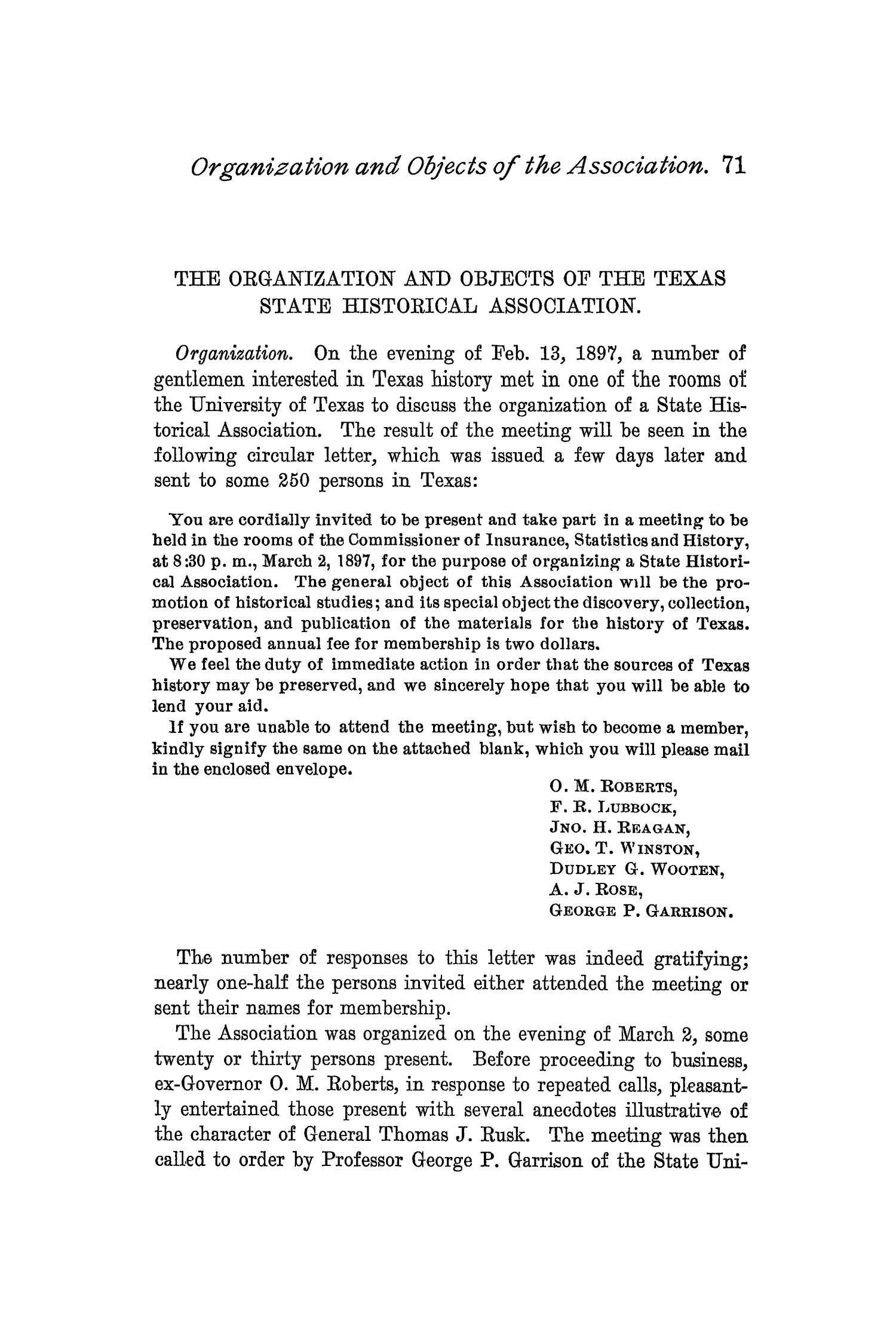 The Quarterly of the Texas State Historical Association, Volume 1, July 1897 - April, 1898
                                                
                                                    71
                                                