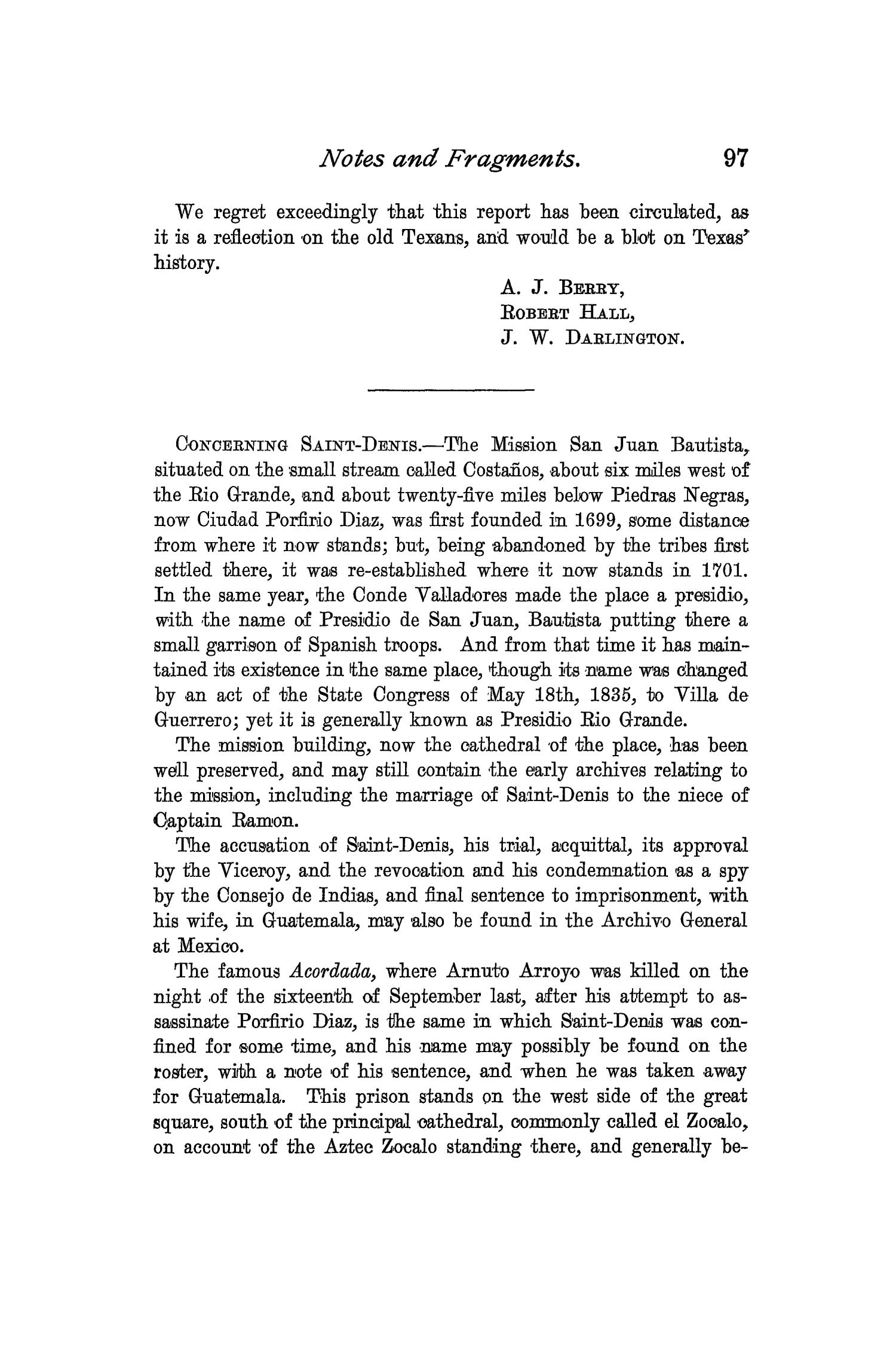 The Quarterly of the Texas State Historical Association, Volume 2, July 1898 - April, 1899
                                                
                                                    97
                                                