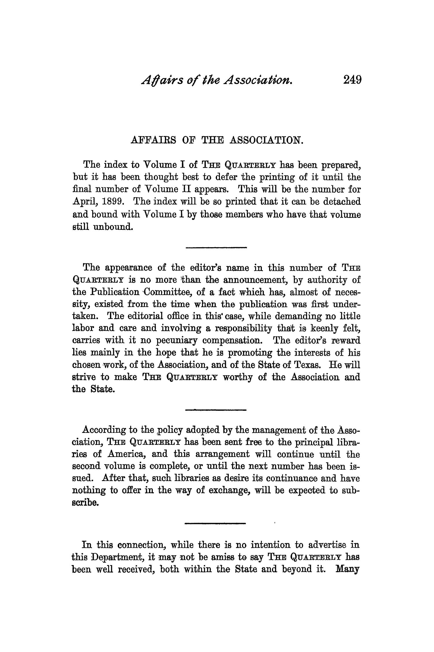 The Quarterly of the Texas State Historical Association, Volume 2, July 1898 - April, 1899
                                                
                                                    249
                                                