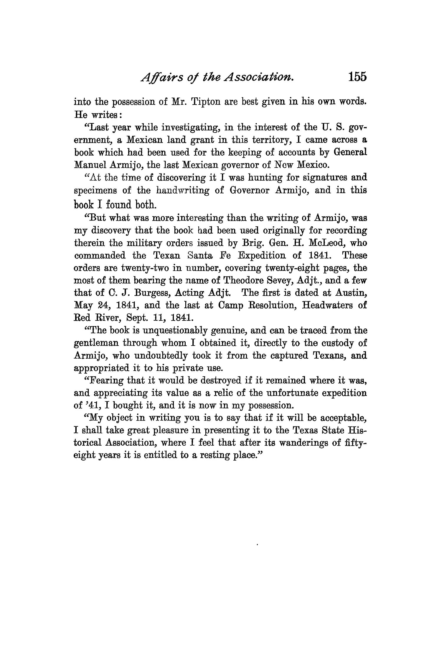 The Quarterly of the Texas State Historical Association, Volume 3, July 1899 - April, 1900
                                                
                                                    155
                                                