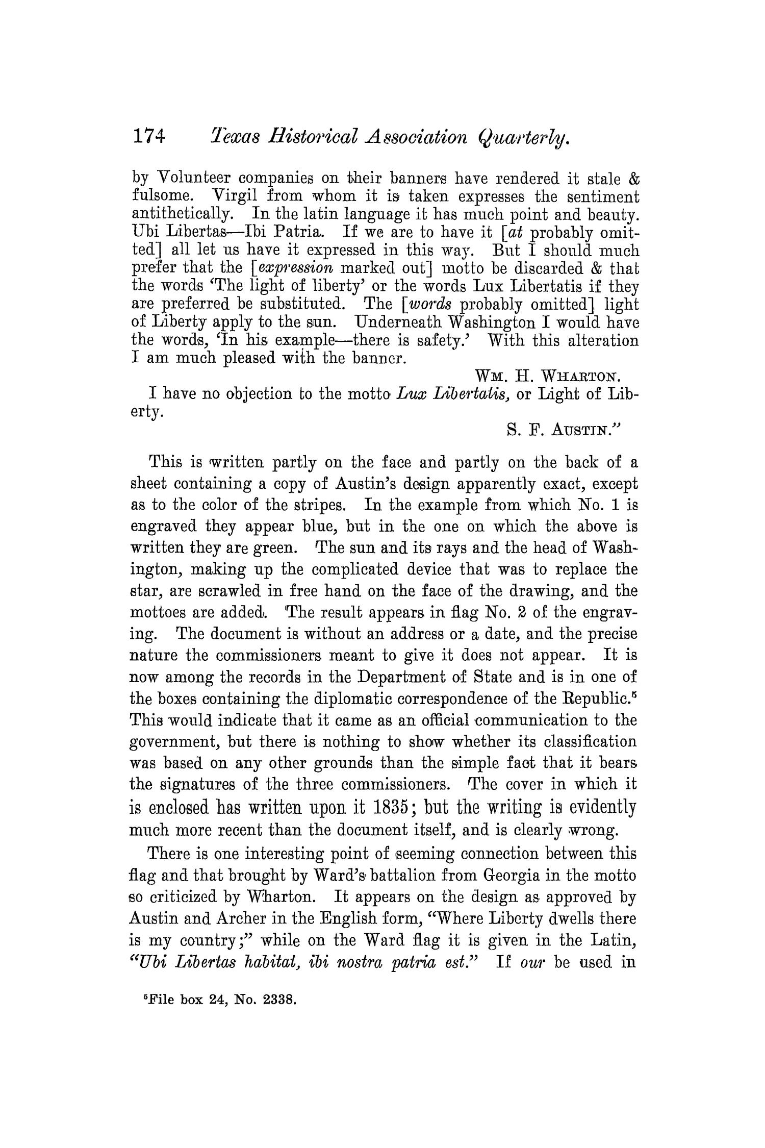 The Quarterly of the Texas State Historical Association, Volume 3, July 1899 - April, 1900
                                                
                                                    174
                                                
