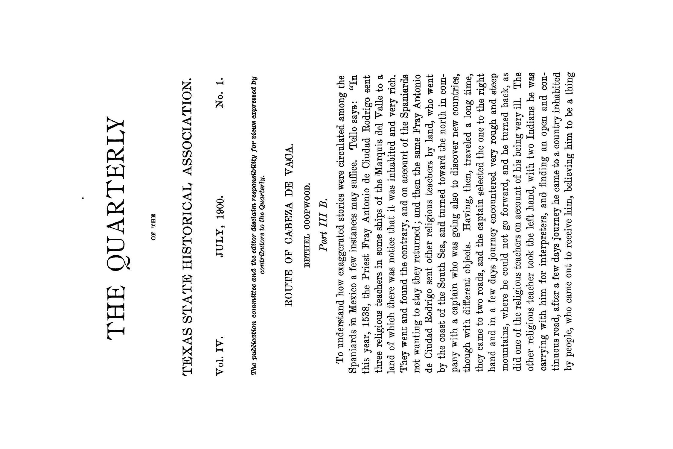 The Quarterly of the Texas State Historical Association, Volume 4, July 1900 - April, 1901
                                                
                                                    1
                                                