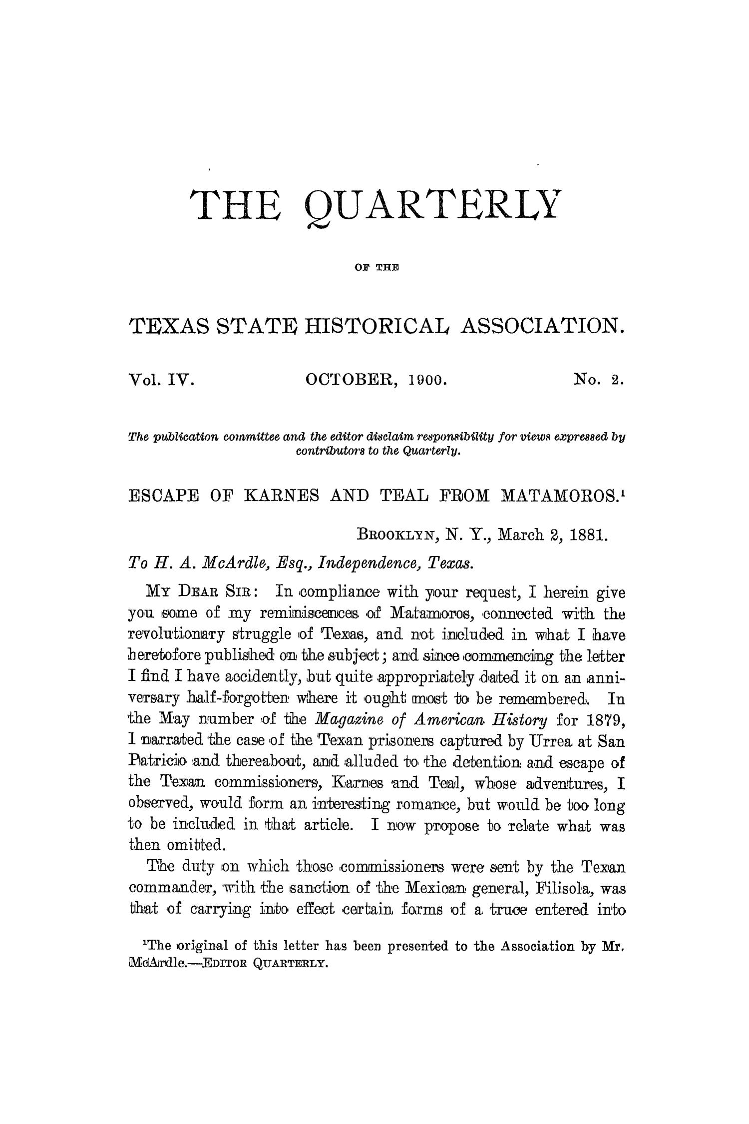 The Quarterly of the Texas State Historical Association, Volume 4, July 1900 - April, 1901
                                                
                                                    71
                                                