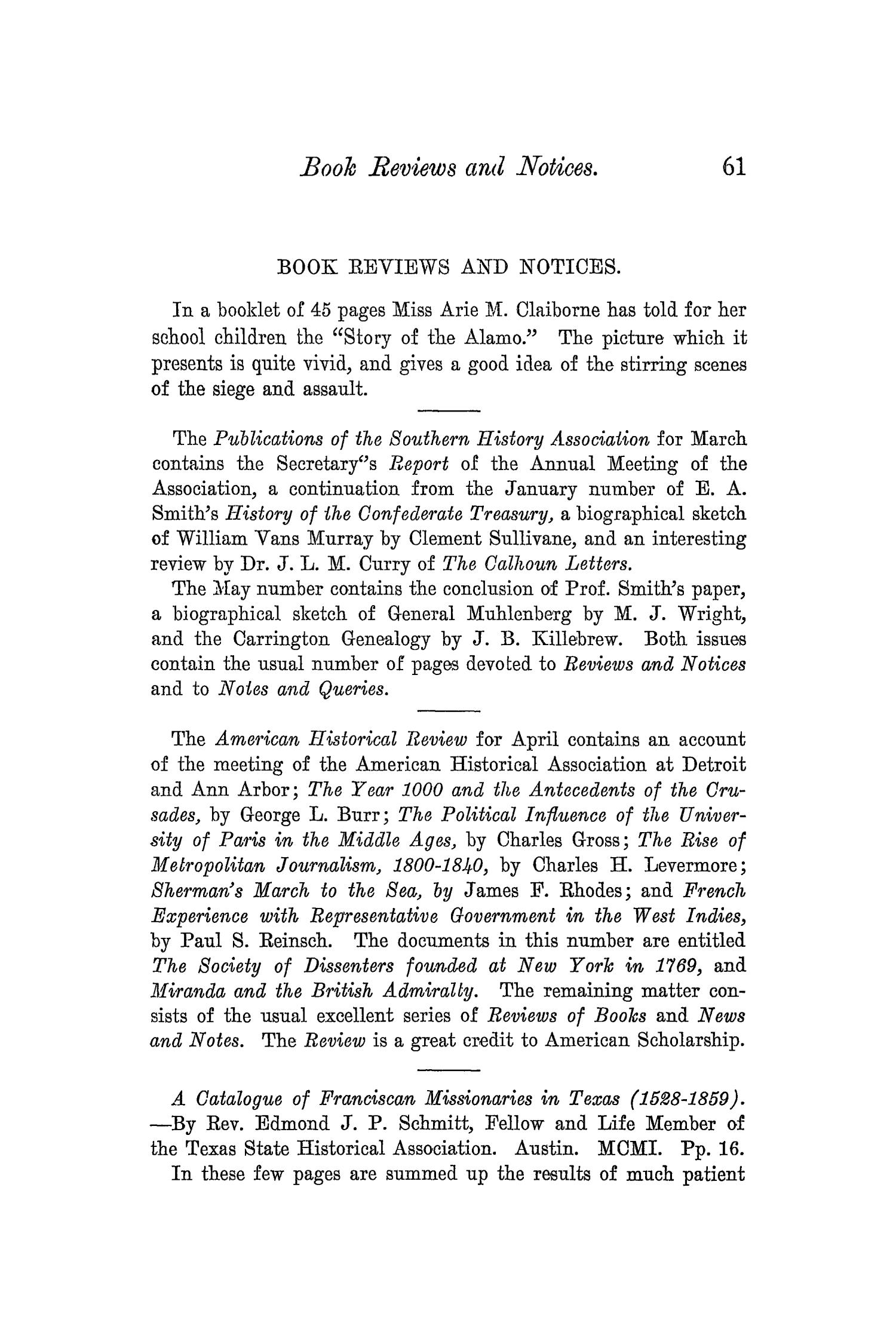 The Quarterly of the Texas State Historical Association, Volume 5, July 1901 - April, 1902
                                                
                                                    61
                                                