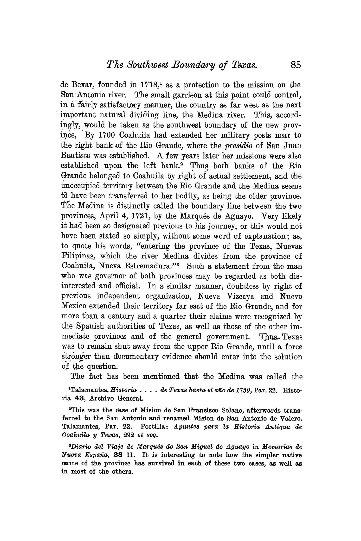 The Quarterly of the Texas State Historical Association, Volume 6, July 1902 - April, 1903
                                                
                                                    85
                                                