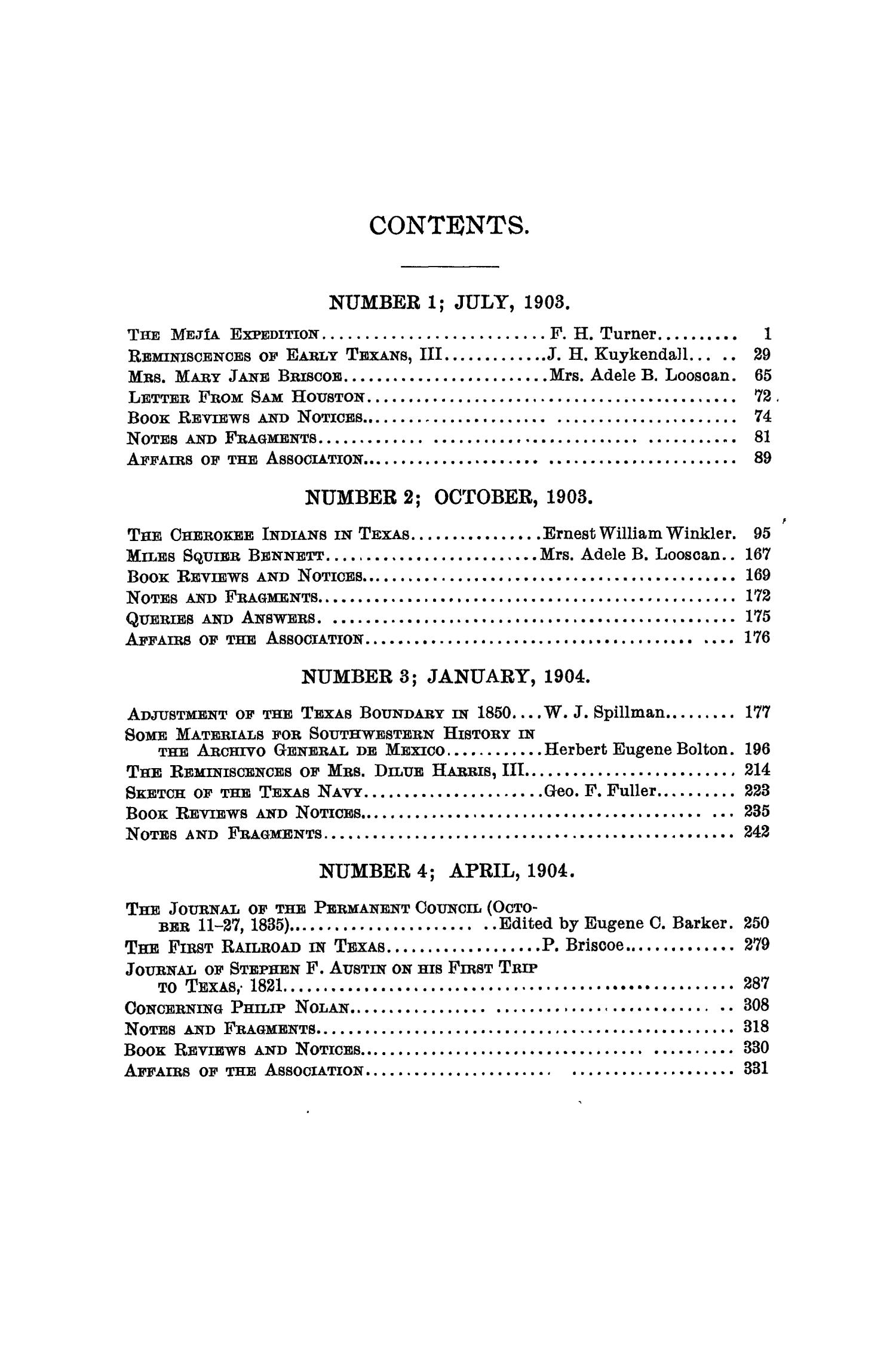 The Quarterly of the Texas State Historical Association, Volume 7, July 1903 - April, 1904
                                                
                                                    None
                                                