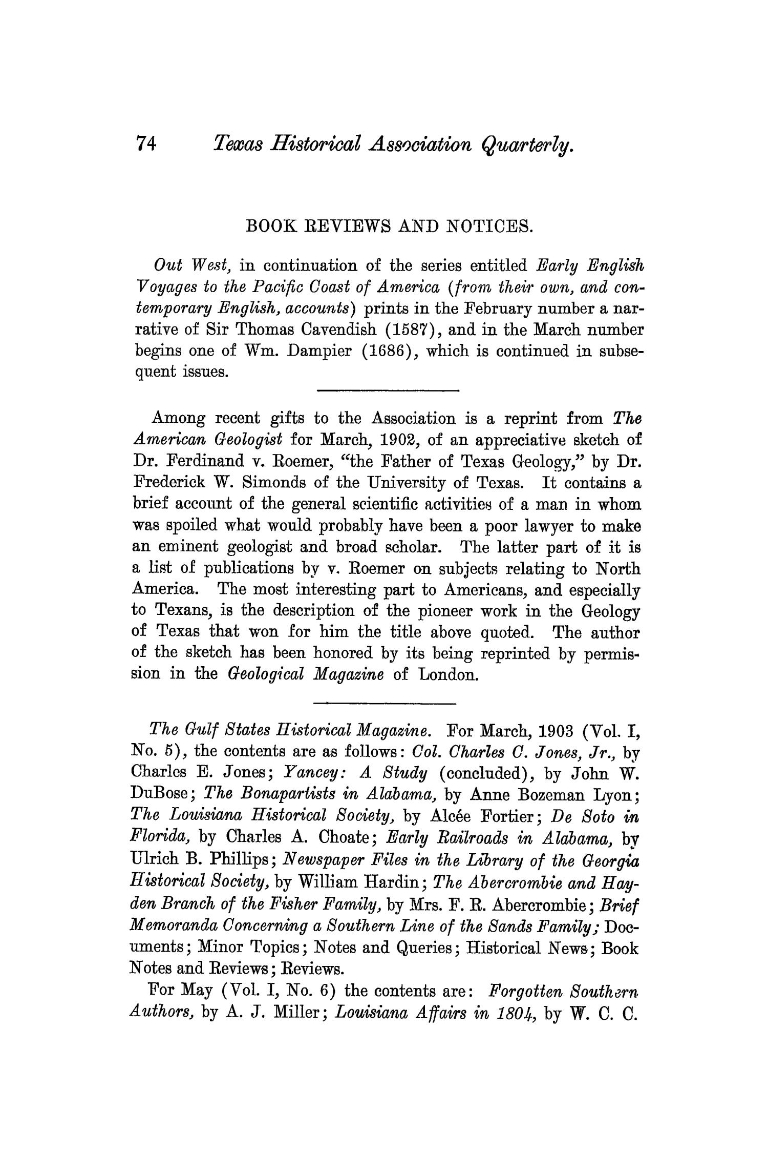 The Quarterly of the Texas State Historical Association, Volume 7, July 1903 - April, 1904
                                                
                                                    74
                                                