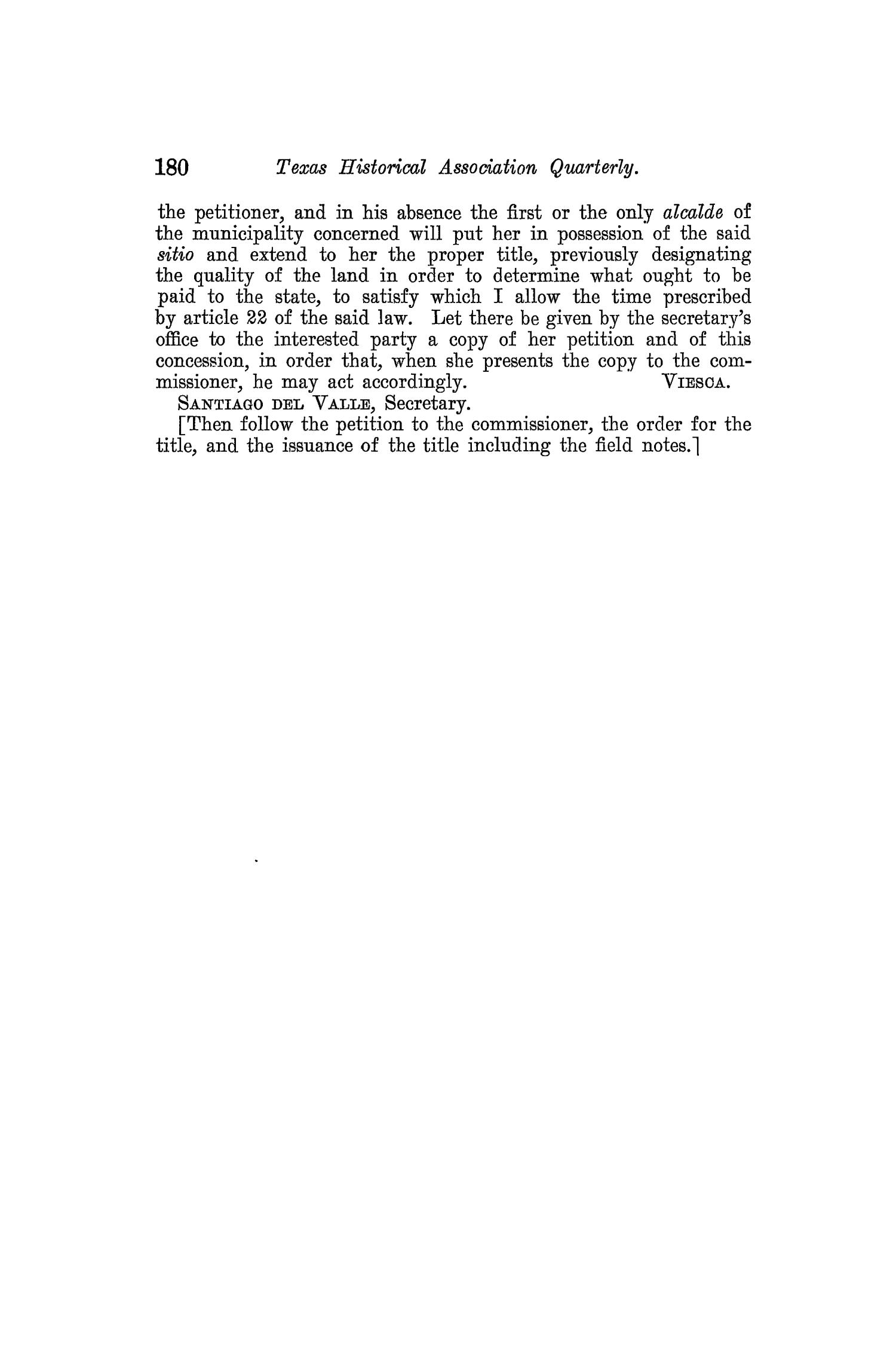 The Quarterly of the Texas State Historical Association, Volume 8, July 1904 - April, 1905
                                                
                                                    180
                                                