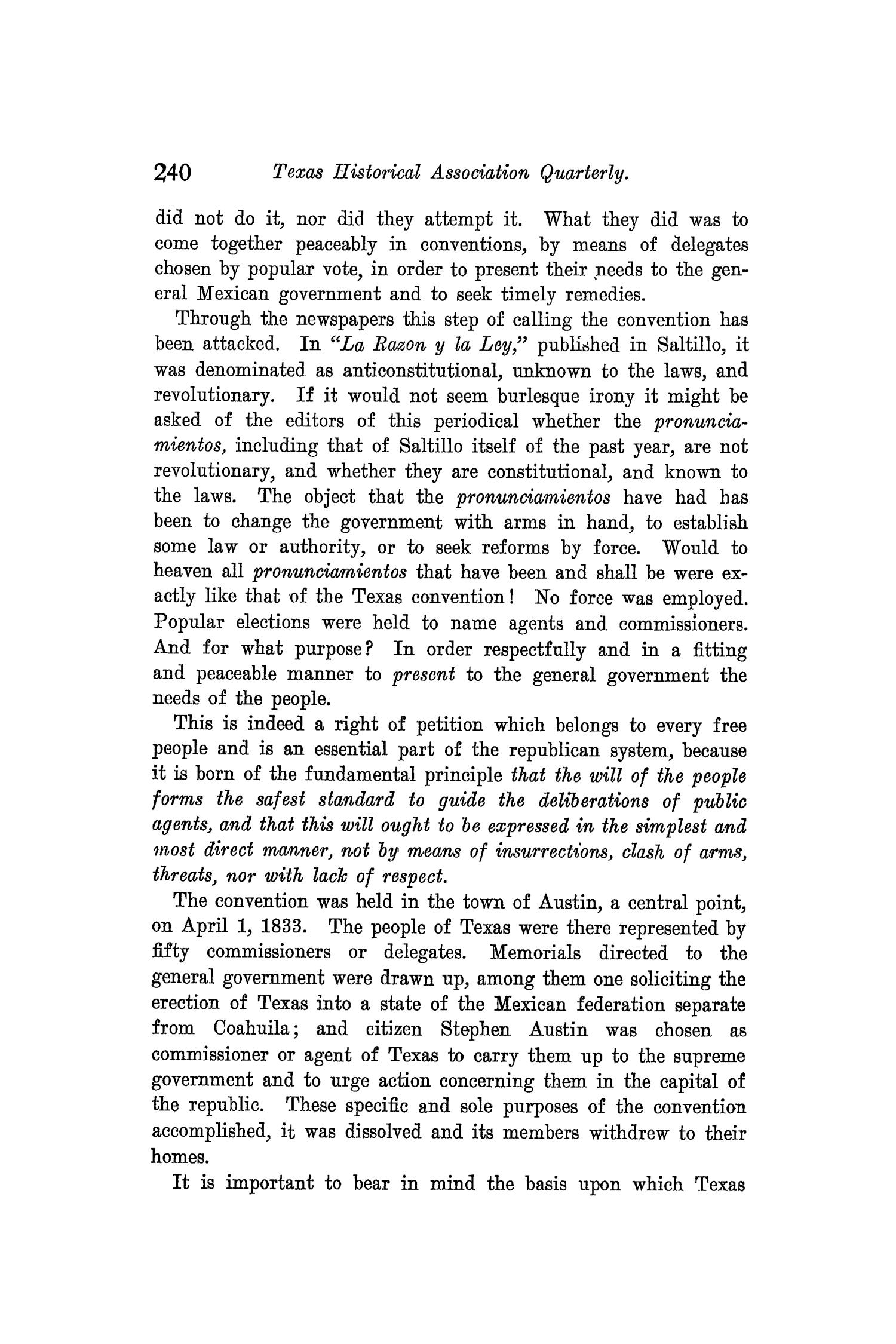 The Quarterly of the Texas State Historical Association, Volume 8, July 1904 - April, 1905
                                                
                                                    240
                                                