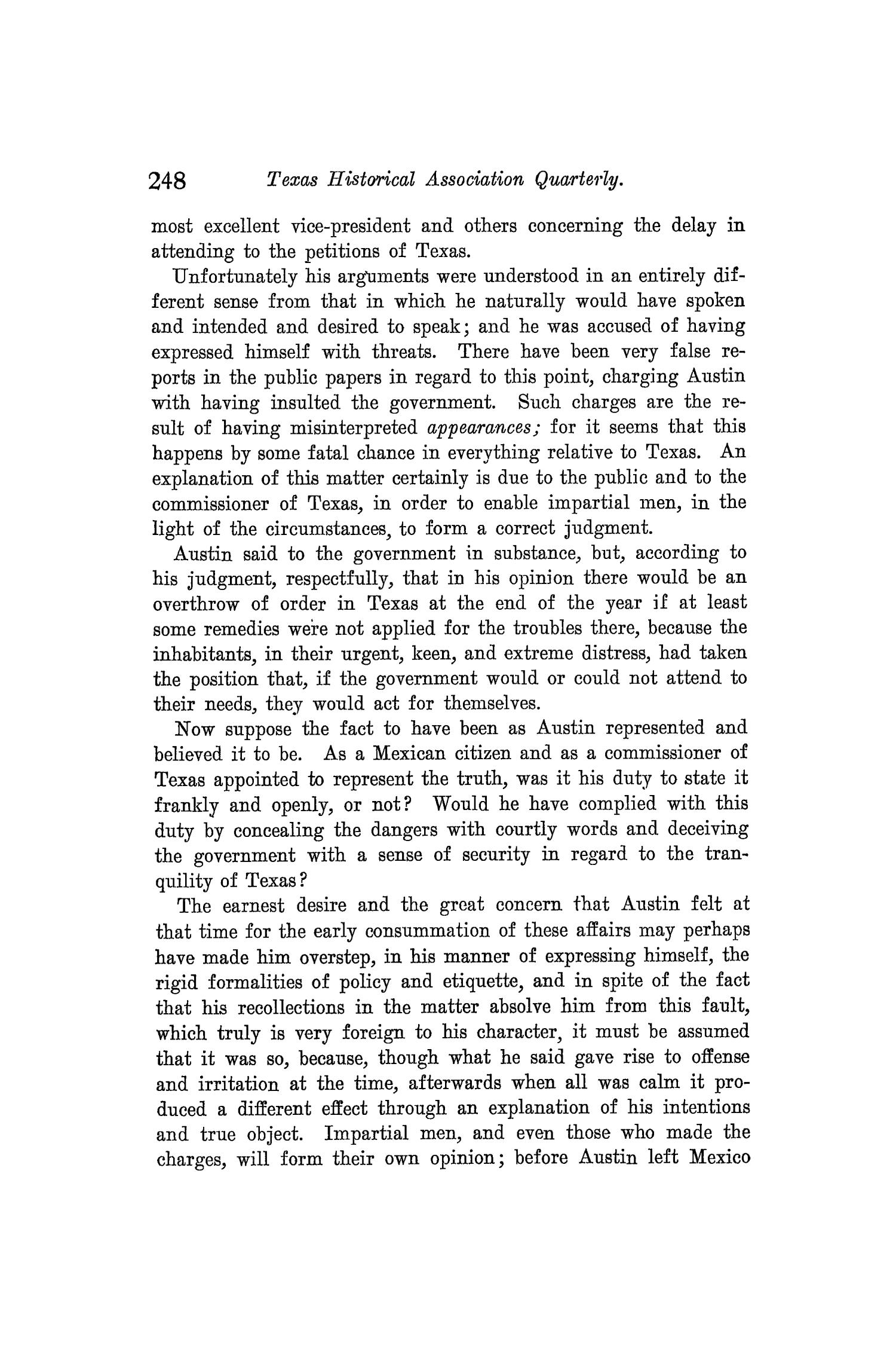 The Quarterly of the Texas State Historical Association, Volume 8, July 1904 - April, 1905
                                                
                                                    248
                                                
