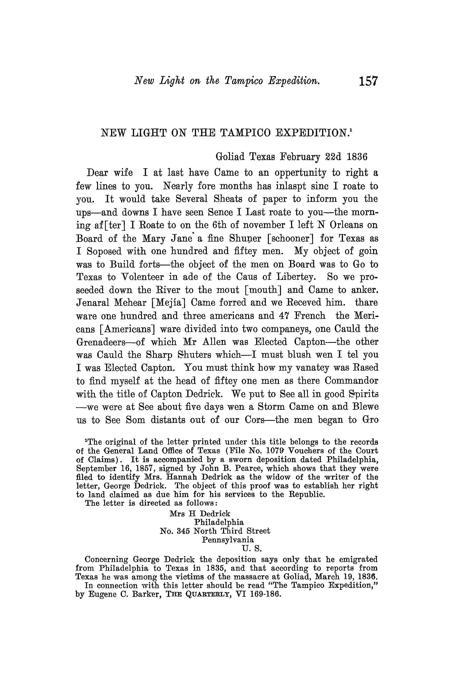 The Quarterly of the Texas State Historical Association, Volume 11, July 1907 - April, 1908
                                                
                                                    157
                                                
