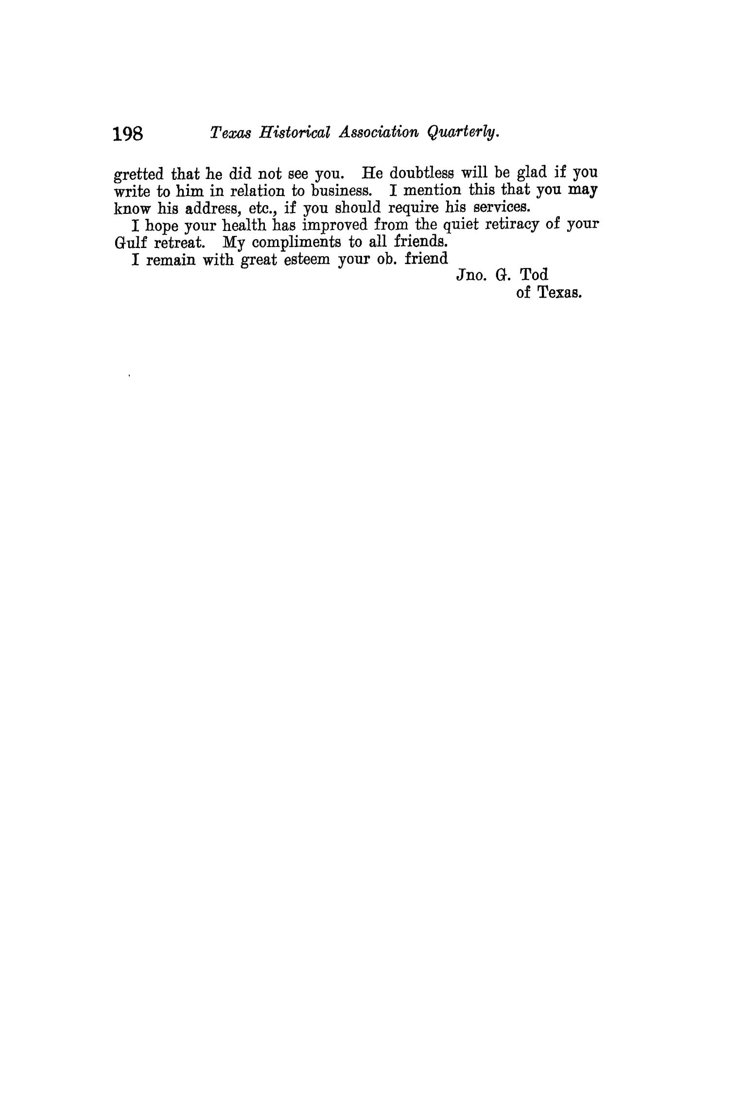 The Quarterly of the Texas State Historical Association, Volume 11, July 1907 - April, 1908
                                                
                                                    198
                                                