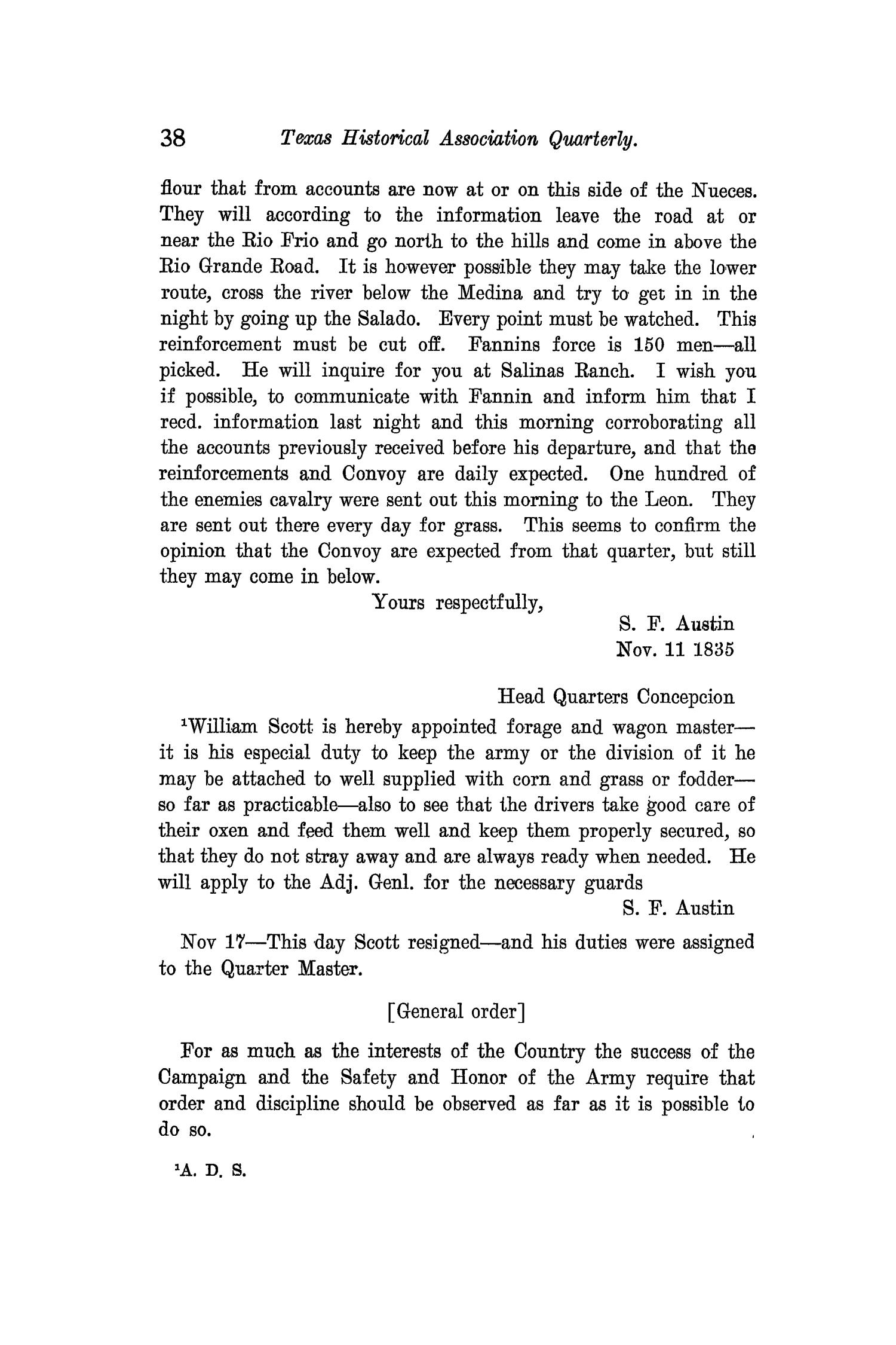The Quarterly of the Texas State Historical Association, Volume 11, July 1907 - April, 1908
                                                
                                                    38
                                                