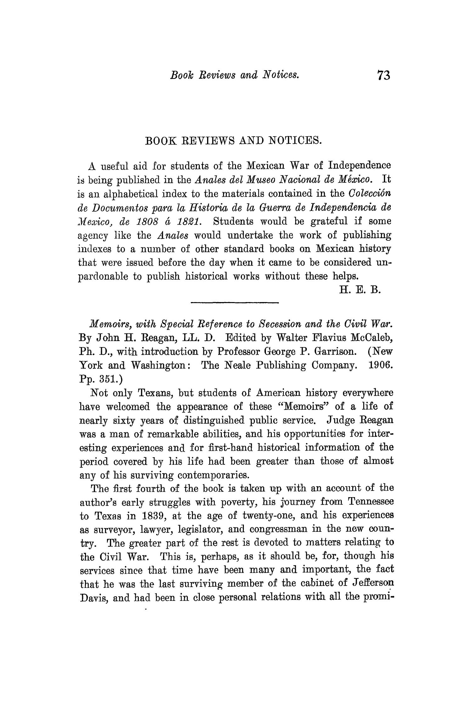 The Quarterly of the Texas State Historical Association, Volume 11, July 1907 - April, 1908
                                                
                                                    73
                                                