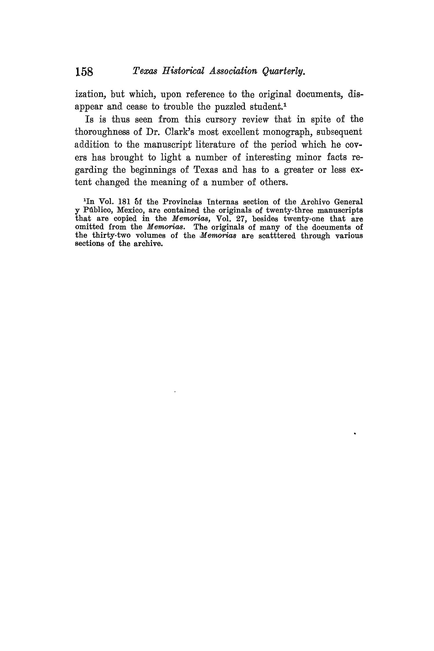 The Quarterly of the Texas State Historical Association, Volume 12, July 1908 - April, 1909
                                                
                                                    158
                                                