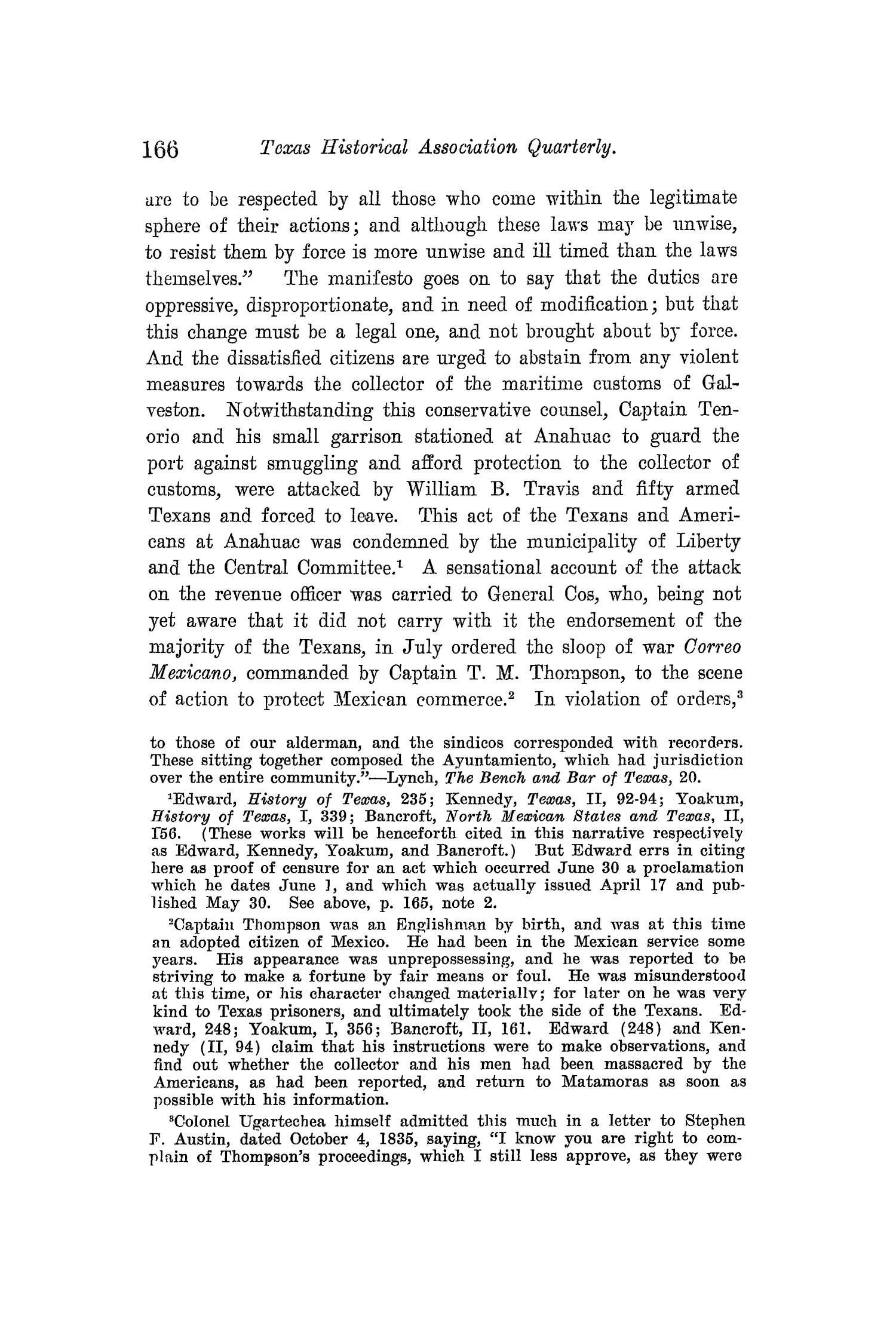 The Quarterly of the Texas State Historical Association, Volume 12, July 1908 - April, 1909
                                                
                                                    166
                                                