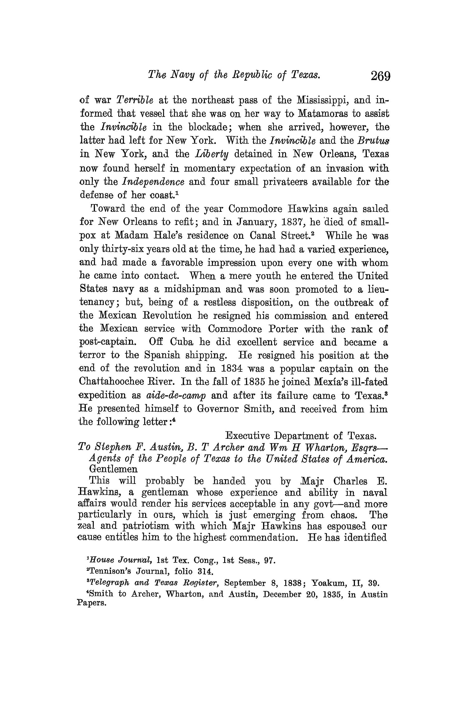 The Quarterly of the Texas State Historical Association, Volume 12, July 1908 - April, 1909
                                                
                                                    269
                                                