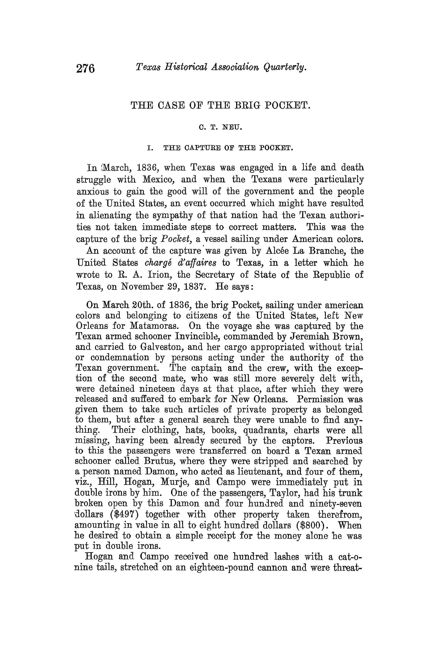 The Quarterly of the Texas State Historical Association, Volume 12, July 1908 - April, 1909
                                                
                                                    276
                                                