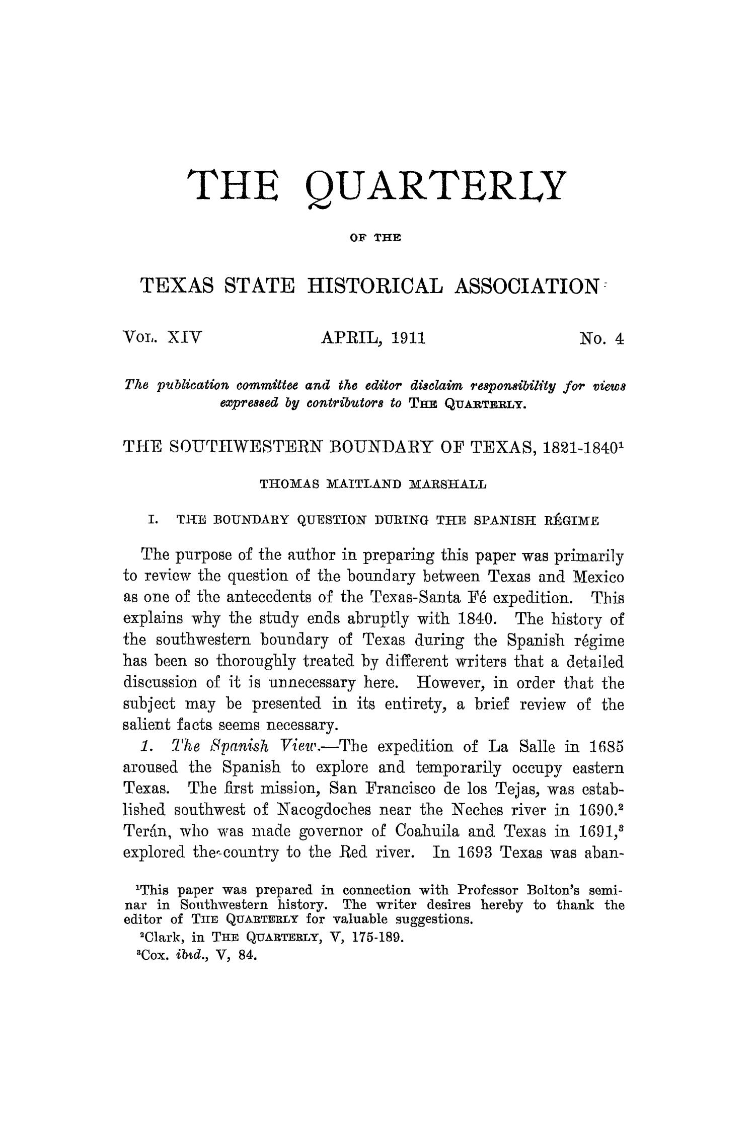 The Quarterly of the Texas State Historical Association, Volume 14, July 1910 - April, 1911
                                                
                                                    277
                                                