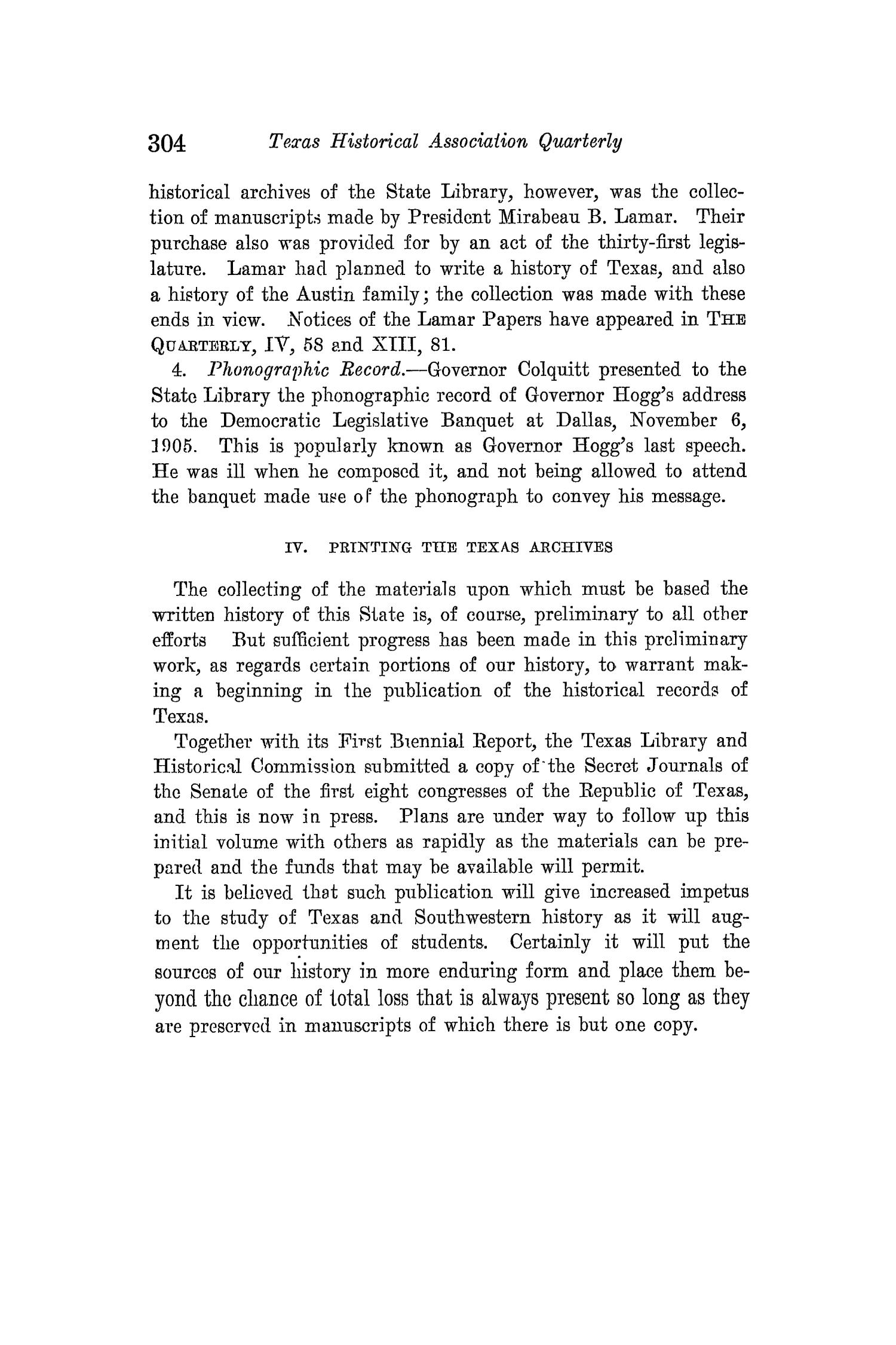 The Quarterly of the Texas State Historical Association, Volume 14, July 1910 - April, 1911
                                                
                                                    304
                                                