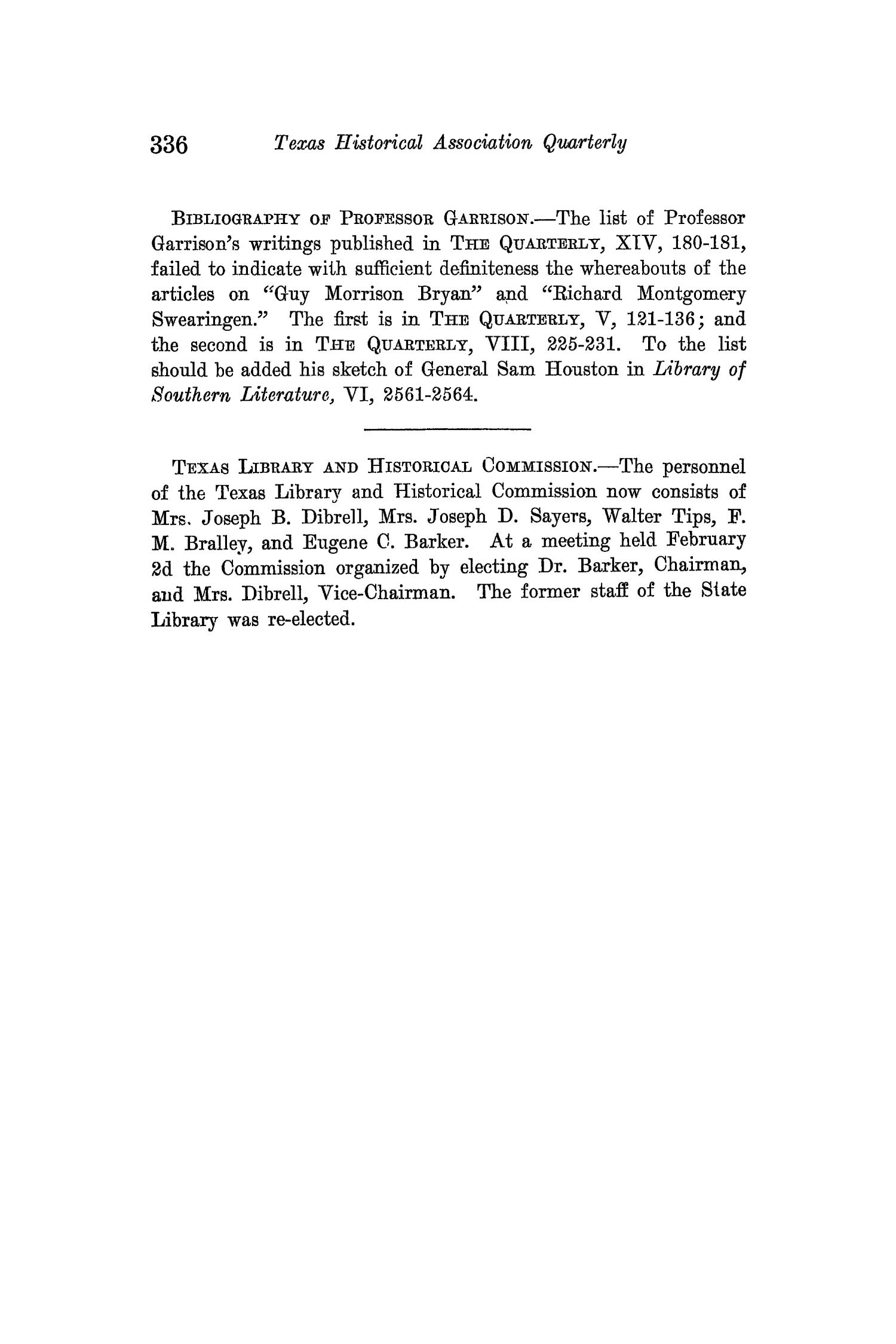 The Quarterly of the Texas State Historical Association, Volume 14, July 1910 - April, 1911
                                                
                                                    336
                                                