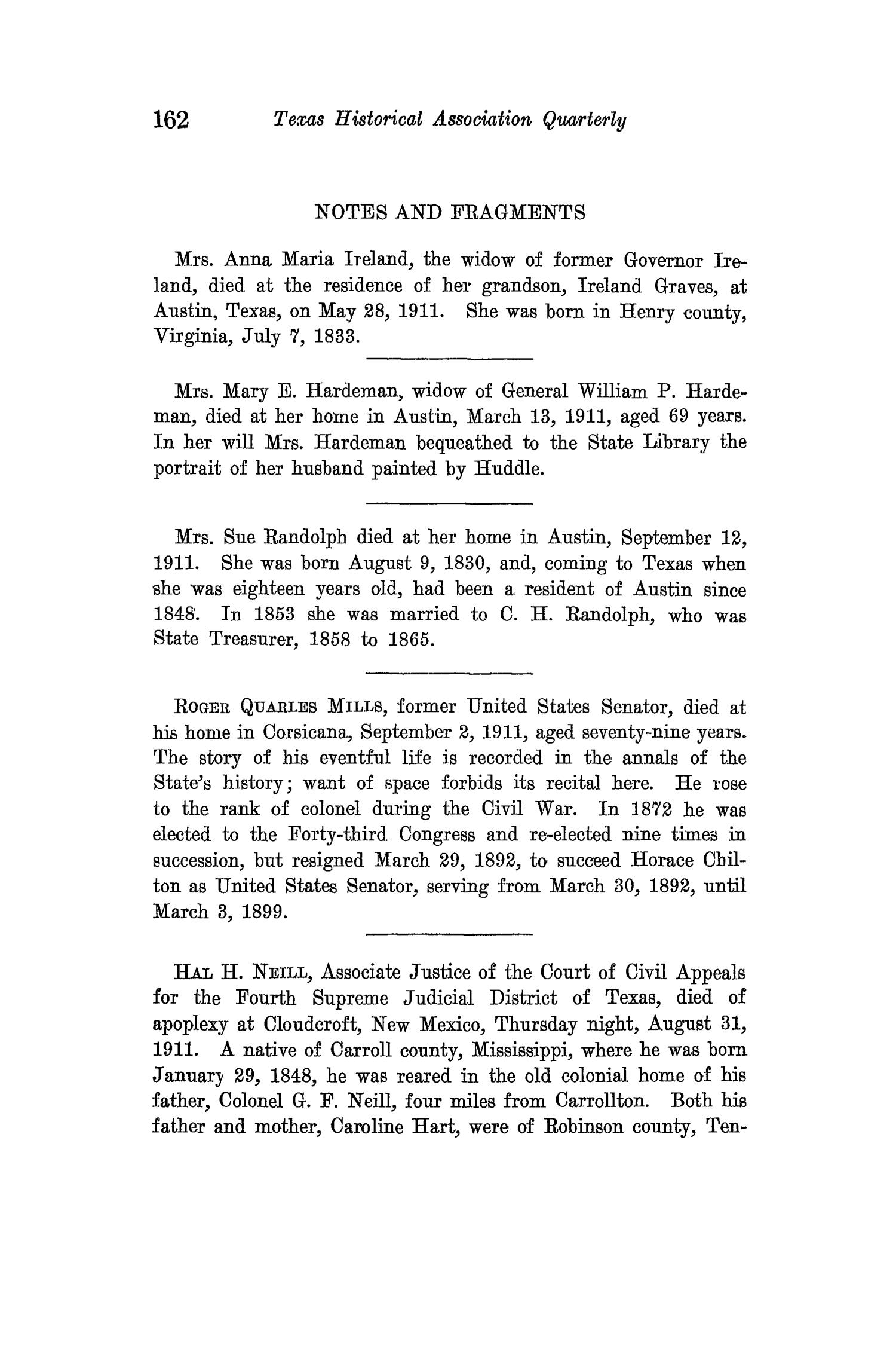 The Quarterly of the Texas State Historical Association, Volume 15, July 1911 - April, 1912
                                                
                                                    162
                                                