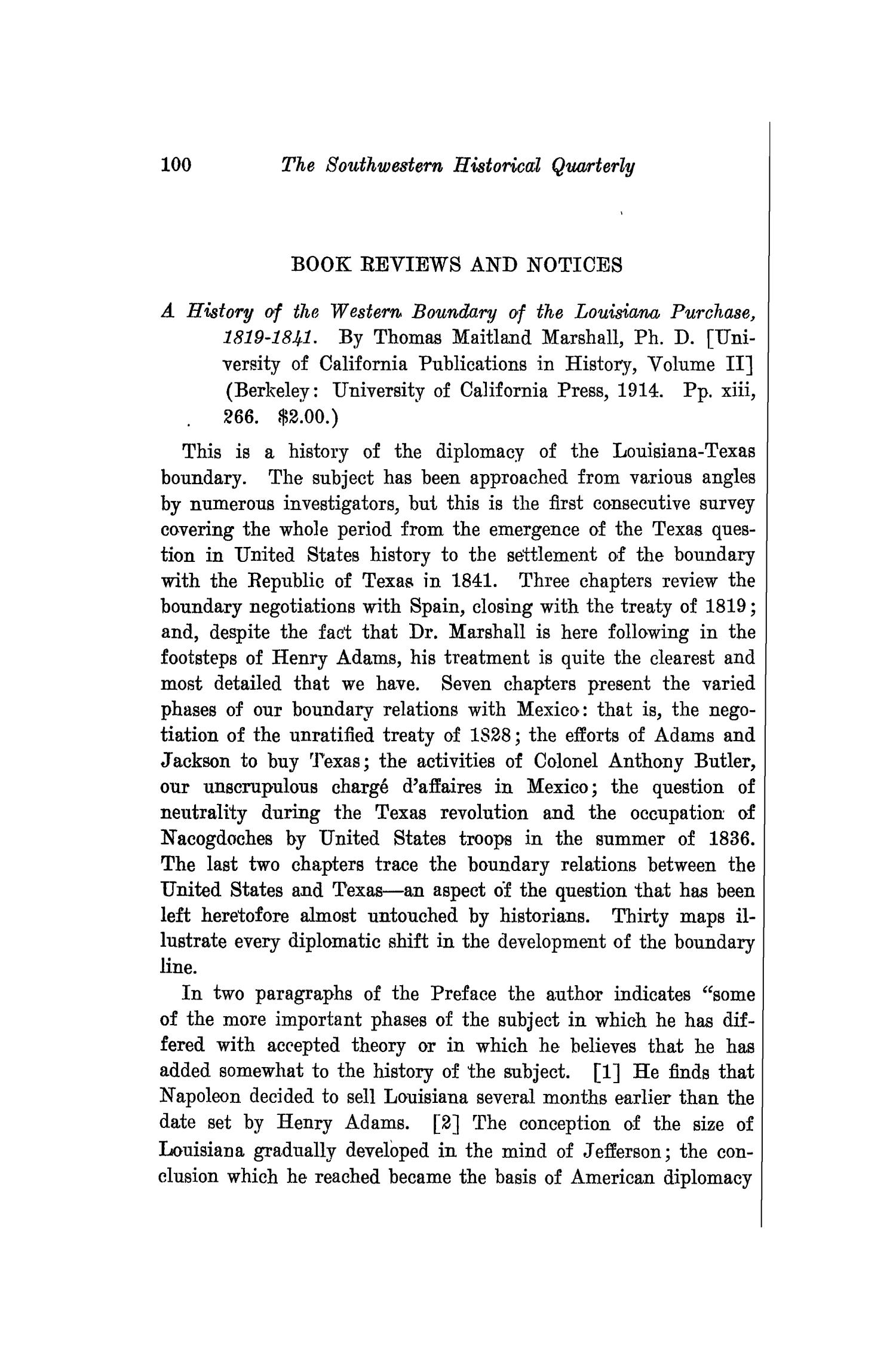 The Southwestern Historical Quarterly, Volume 19, July 1915 - April, 1916
                                                
                                                    100
                                                
