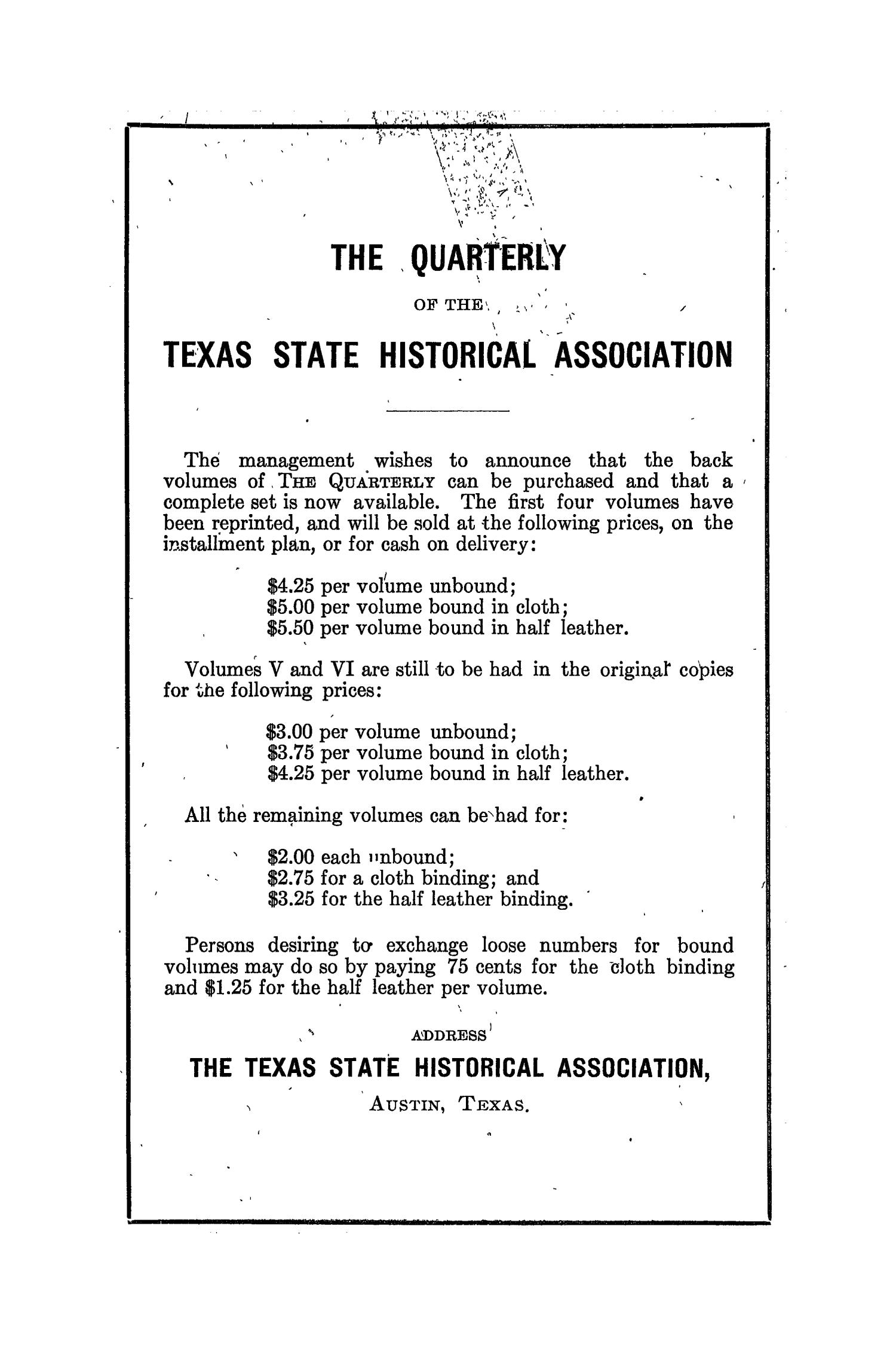 The Southwestern Historical Quarterly, Volume 19, July 1915 - April, 1916
                                                
                                                    None
                                                