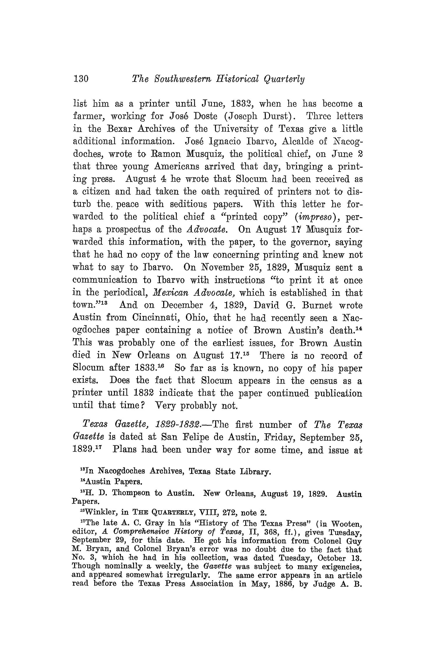 The Southwestern Historical Quarterly, Volume 21, July 1917 - April, 1918
                                                
                                                    130
                                                